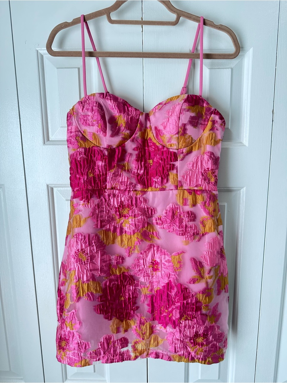 Lulus / B. Right Flirtatious Composure Pink Jacquard Lace-Up Bustier Mini Dress - Picture 4 of 13